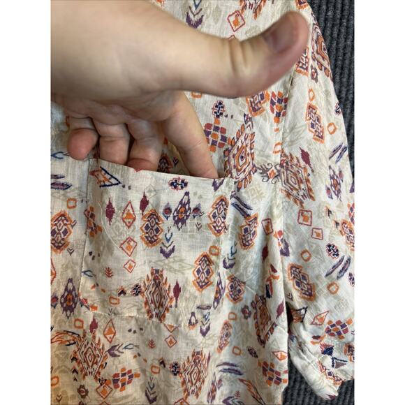 Coldwater Creek Womens Aztec Printed Button Up Shirt Sz Large Linen Short Sleeve - Picture 5 of 8